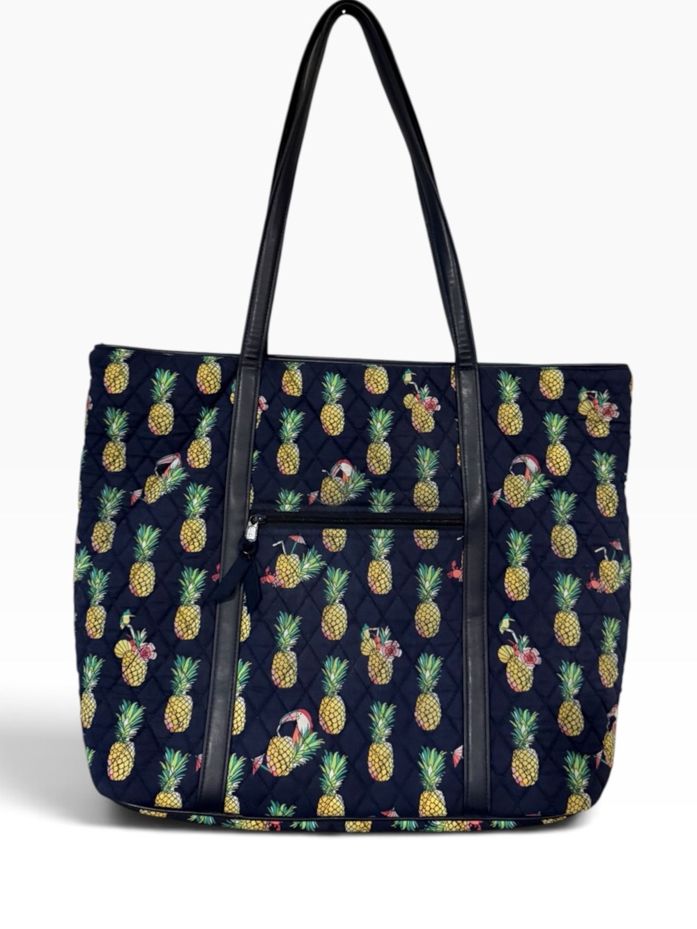 Vera Bradley Quilted Trimmed Vera Tote Bag Toucan Party Navy Blue.